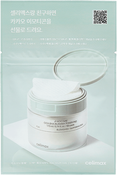 Пэд для лица Celimax Jiwoogae Cica BHA Blemish Toner Pad (10шт)