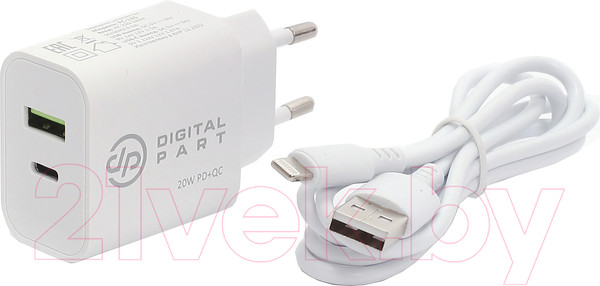 Изображение товара Зарядное устройство сетевое Digitalpart FC-135 с кабелем Lightning (белый)