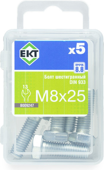 Изображение товара Болт ЕКТ 8x25 DIN933 Шестигранный / B009247 (5шт, цинк)