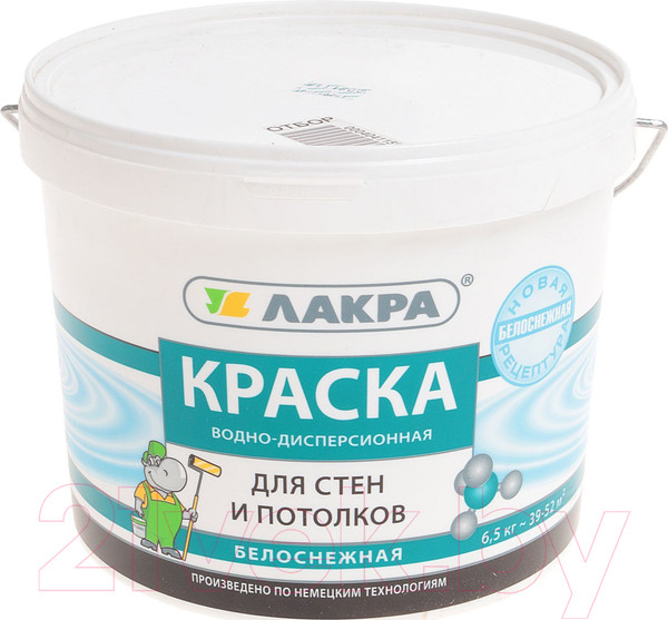 Изображение товара Краска Лакра Для стен и потолков водно-дисперсионная (6.5кг, белоснежный)