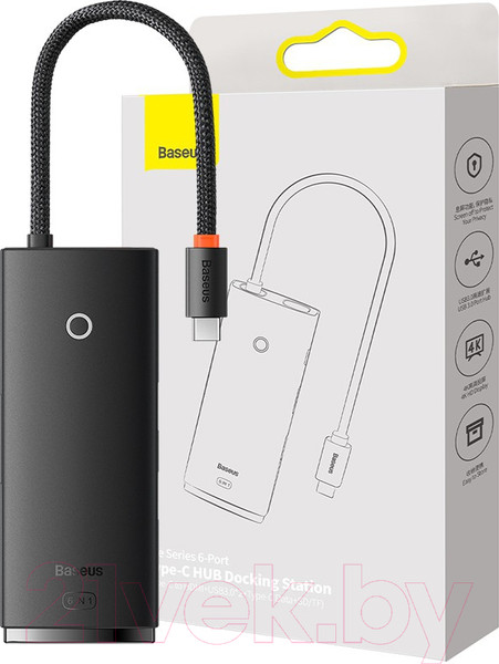 Изображение товара USB-хаб Baseus Lite Series 6-Port Type-C HUB Docking Station / WKQX050001 (черный)