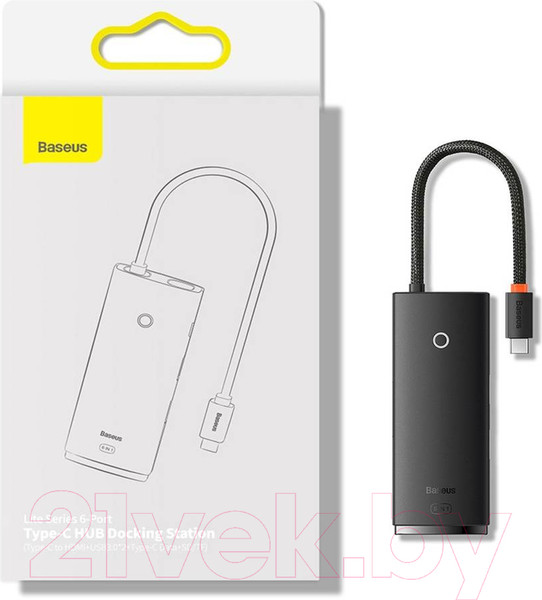 Изображение товара USB-хаб Baseus Lite Series 6-Port Type-C HUB Docking Station / WKQX050001 (черный)