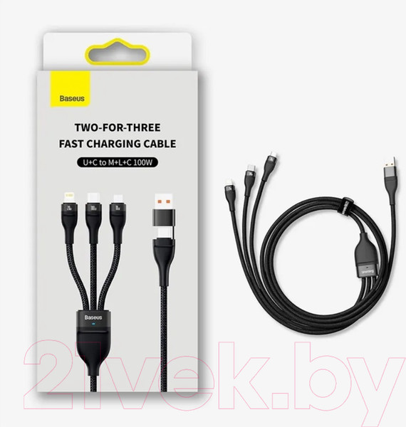 Изображение товара Кабель Baseus Flash Series II Two-for-three / CASS030101 (1.2м, черный)