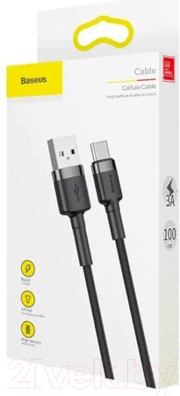 Изображение товара Кабель Baseus Cafule Cable USB For Type-C 2A / CATKLF-BG1 (3м, серый/черный)