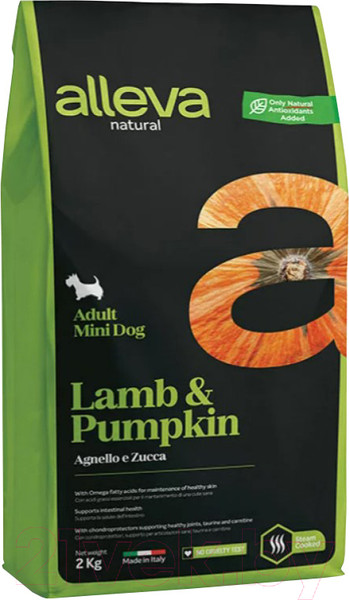 Изображение товара Сухой корм для собак Alleva Natural Для взр. собак мелк. пород с ягненком и тыквой / P00211 (2кг)