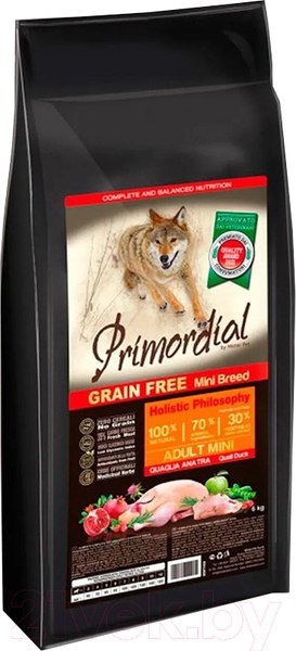 Изображение товара Сухой корм для собак Primordial Dog Mini Adult Quail & Duck / MSP7406 (6кг)
