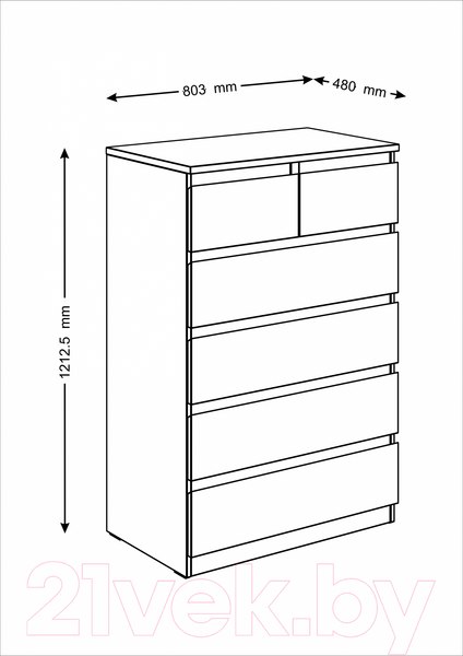 Изображение товара Комод Mio Tesoro Мальта 6 ящиков 80x121 2.05.02.100.1 (белый)