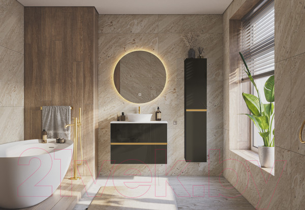 Изображение товара Шкаф-пенал для ванной ЗОВ Софи 150 / SP150MWFMLGVG (грифель глянец)