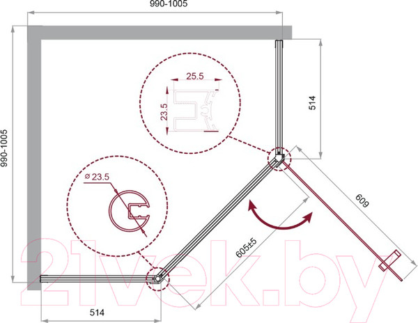 Изображение товара Душевой уголок BelBagno UNO-195-P-1-100-C-NERO