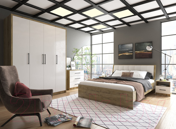 Изображение товара Комплект мебели для спальни Евва Престиж ПР-1.2 (дуб кантри золотой/белый)