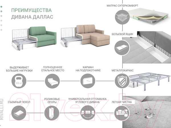 Изображение товара Диван Rivalli Даллас (Romano Aqua)