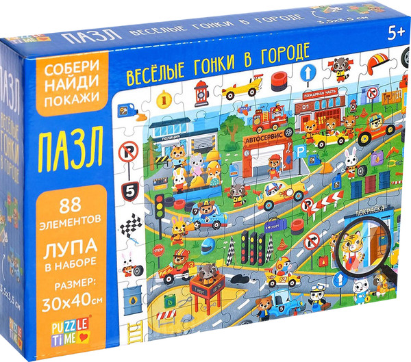 Изображение товара Пазл Puzzle Time Найди и покажи. Веселые гонки в городе / 5505619 (88эл)