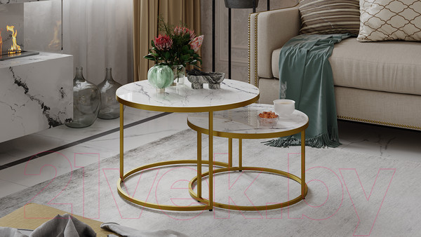 Изображение товара Журнальный столик ТриЯ Вега (золото/стекло белый мрамор)