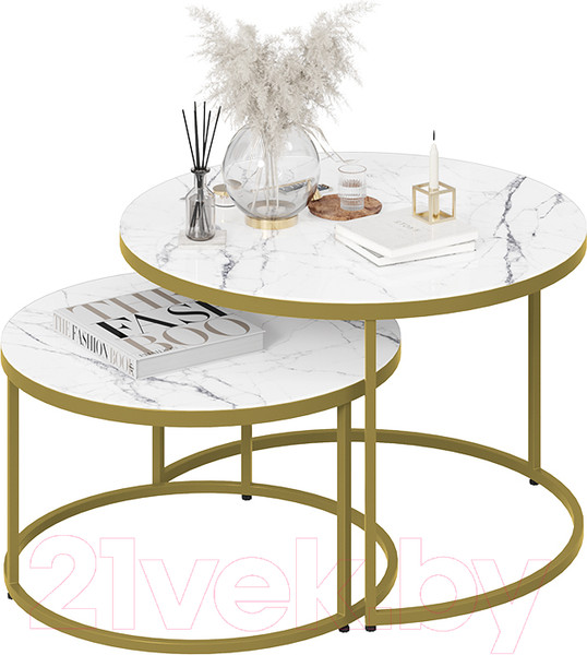 Изображение товара Журнальный столик ТриЯ Вега (золото/стекло белый мрамор)