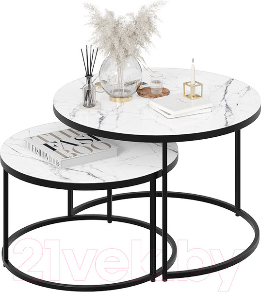 Изображение товара Журнальный столик ТриЯ Вега (черный/стекло белый мрамор)