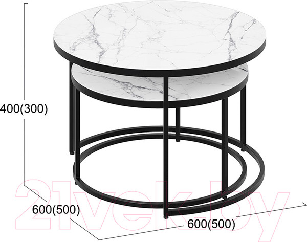 Изображение товара Журнальный столик ТриЯ Вега (черный/стекло белый мрамор)