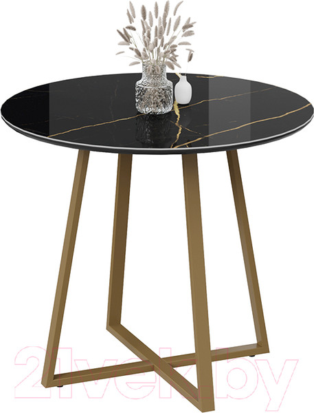 Изображение товара Обеденный стол ТриЯ Милан тип 1 (золотой муар/стекло глянцевое черный мрамор)