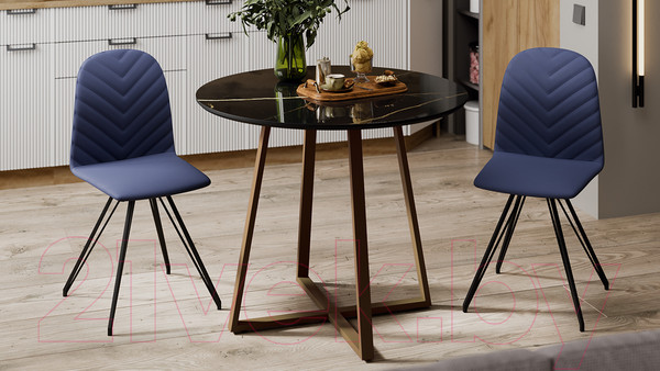 Изображение товара Обеденный стол ТриЯ Милан тип 1 (золотой муар/стекло глянцевое черный мрамор)