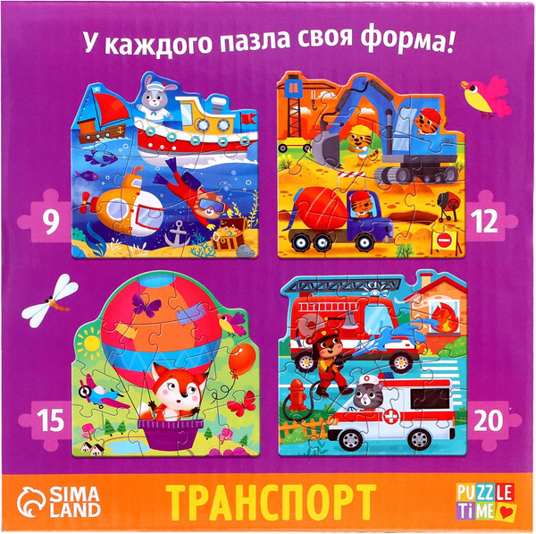 Изображение товара Развивающая игра Puzzle Time Транспорт 4 в 1 / 7403718