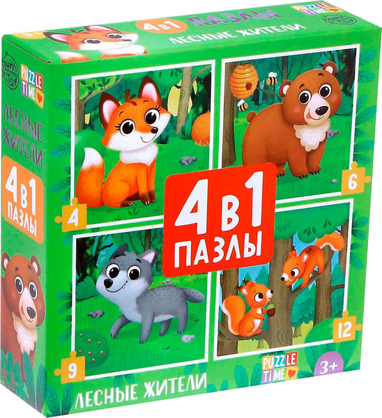 Изображение товара Развивающая игра Puzzle Time Лесные жители 4 в 1 / 5411907