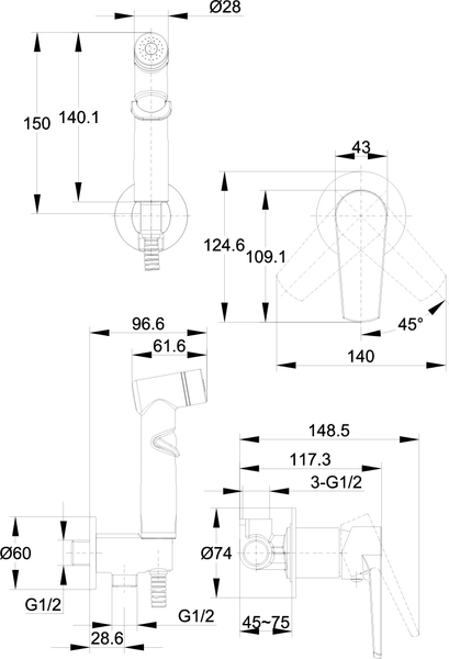 Изображение товара Гигиенический душ со смесителем Cersanit Moduo 64105