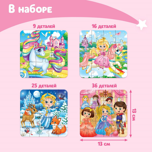 Изображение товара Пазл Puzzle Time Милые принцессы 4 в 1 / 4613172