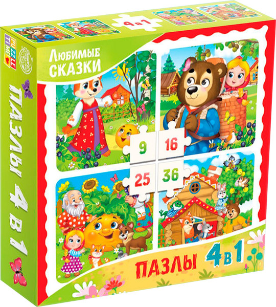 Изображение товара Пазл Puzzle Time Любимые сказки 4 в 1 / 4613171