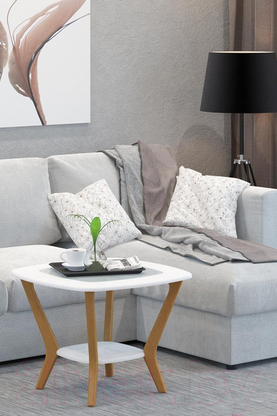 Изображение товара Журнальный столик Мебелик Мельбурн (белый/дуб светлый/стекло)