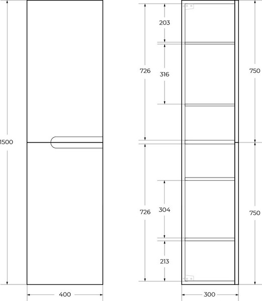 Изображение товара Шкаф-пенал для ванной Cezares DUET-1500-2A-SC-SPF-P