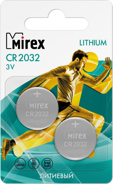 Комплект батареек Mirex CR2032 / 23702-CR2032-E2 (2шт)