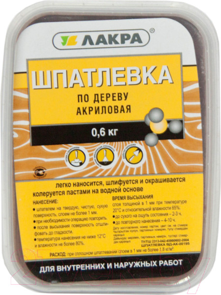 Изображение товара Шпатлевка готовая Лакра По дереву (600г, дуб)