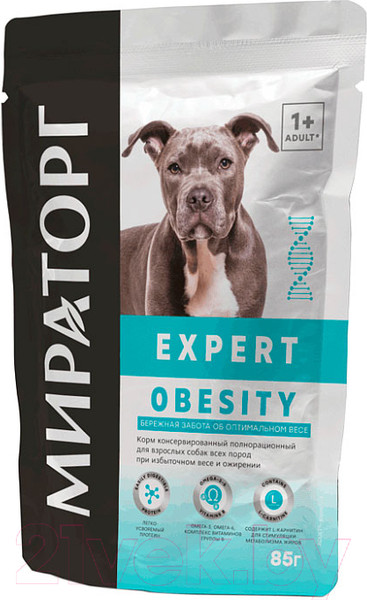 Изображение товара Влажный ветеринарный корм для собак Мираторг Expert Obesity Бережная забота об оптимальном весе / 1010024071 (85г)