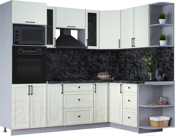 Изображение товара Кухонный гарнитур Интерлиния Тренд 1.68x2.4 ВТ правая (белый/белый/кастилло темный)