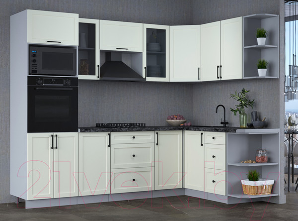 Изображение товара Кухонный гарнитур Интерлиния Тренд 1.68x2.6 ВТ правая (белый/белый/кастилло темный)