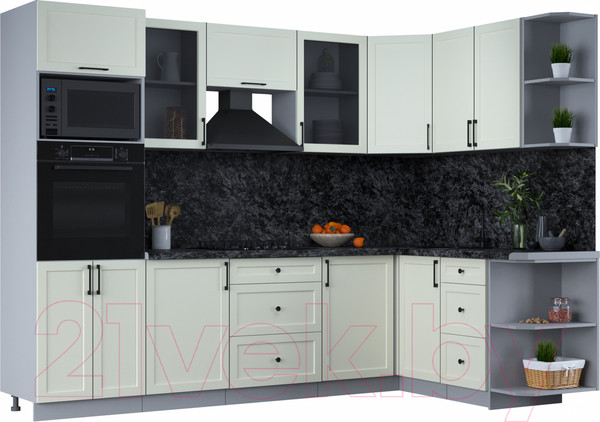 Изображение товара Кухонный гарнитур Интерлиния Тренд 1.68x2.8 ВТ правая (белый/белый/кастилло темный)