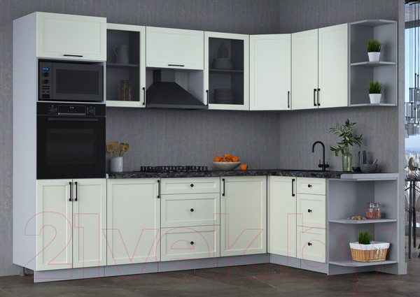 Изображение товара Кухонный гарнитур Интерлиния Тренд 1.68x2.8 ВТ правая (белый/белый/кастилло темный)