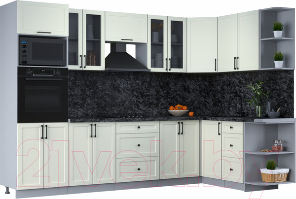 Изображение товара Кухонный гарнитур Интерлиния Тренд 1.68x3.0 ВТ правая (белый/белый/кастилло темный)