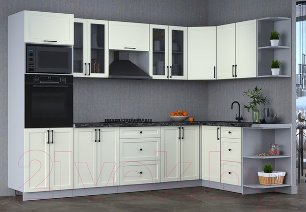 Изображение товара Кухонный гарнитур Интерлиния Тренд 1.68x3.0 ВТ правая (белый/белый/кастилло темный)