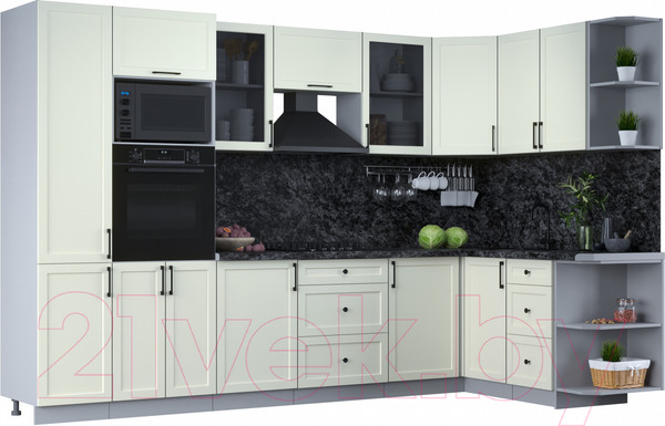 Изображение товара Кухонный гарнитур Интерлиния Тренд 1.68x3.2 ВТ правая (белый/белый/кастилло темный)