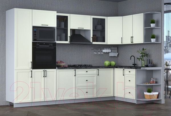 Изображение товара Кухонный гарнитур Интерлиния Тренд 1.68x3.2 ВТ правая (белый/белый/кастилло темный)