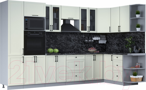 Изображение товара Кухонный гарнитур Интерлиния Тренд 1.68x3.4 ВТ правая (белый/белый/кастилло темный)