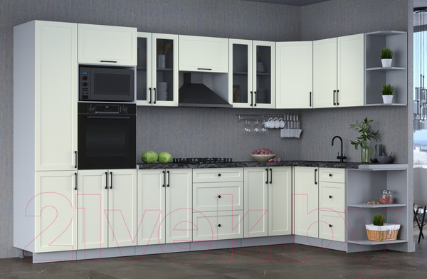 Изображение товара Кухонный гарнитур Интерлиния Тренд 1.68x3.4 ВТ правая (белый/белый/кастилло темный)