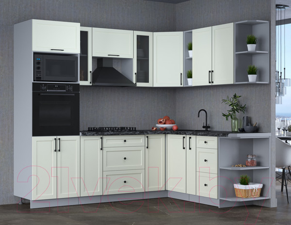 Изображение товара Кухонный гарнитур Интерлиния Тренд 1.88x2.4 ВТ правая (белый/белый/кастилло темный)