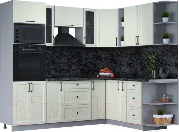 Изображение товара Кухонный гарнитур Интерлиния Тренд 1.88x2.4 ВТ правая (белый/белый/кастилло темный)