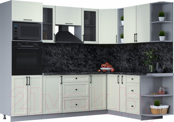 Изображение товара Кухонный гарнитур Интерлиния Тренд 1.88x2.6 ВТ правая (белый/белый/кастилло темный)