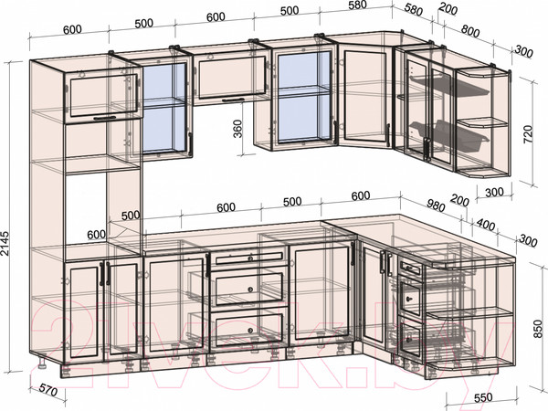 Изображение товара Кухонный гарнитур Интерлиния Тренд 1.88x2.8 ВТ правая (белый/белый/кастилло темный)