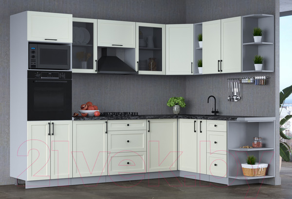 Изображение товара Кухонный гарнитур Интерлиния Тренд 1.88x2.8 ВТ правая (белый/белый/кастилло темный)