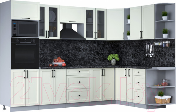 Изображение товара Кухонный гарнитур Интерлиния Тренд 1.88x3.0 ВТ правая (белый/белый/кастилло темный)