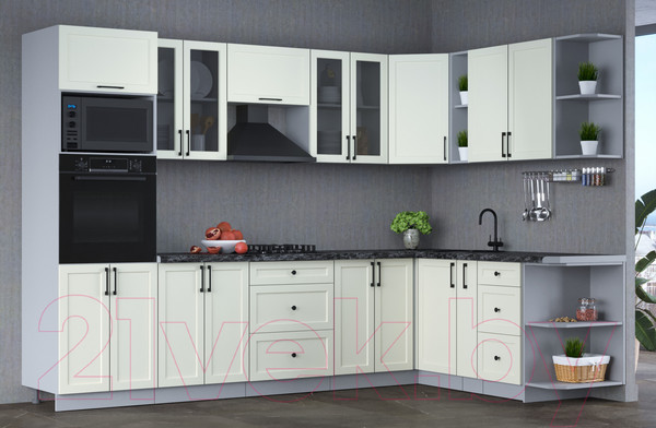 Изображение товара Кухонный гарнитур Интерлиния Тренд 1.88x3.0 ВТ правая (белый/белый/кастилло темный)