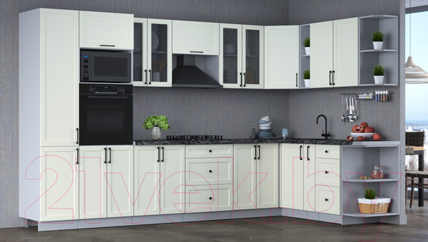 Изображение товара Кухонный гарнитур Интерлиния Тренд 1.88x3.4 ВТ правая (белый/белый/кастилло темный)